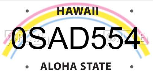 0SAD554 Hawaii License Plate