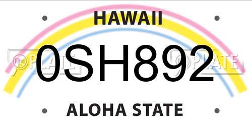 0SH892 Hawaii License Plate