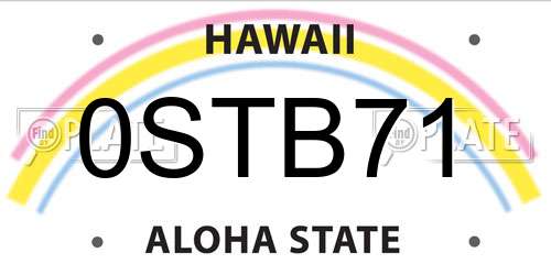 0STB71 Hawaii License Plate