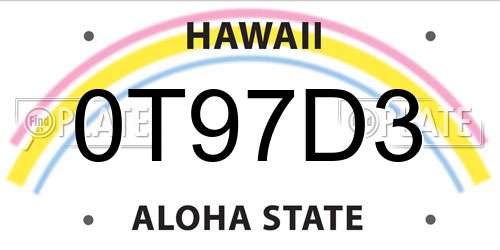 0T97D3 Hawaii License Plate