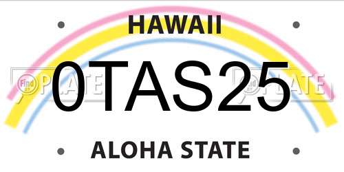 0TAS25 Hawaii License Plate