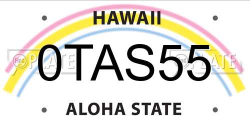 0TAS55 Hawaii License Plate
