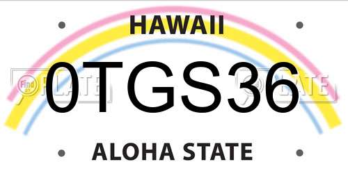 0TGS36 Hawaii License Plate