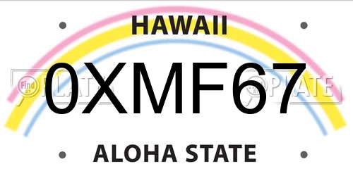 0XMF67 Hawaii License Plate