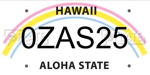 0ZAS25 Hawaii License Plate