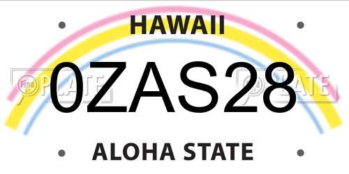 0ZAS28 Hawaii License Plate
