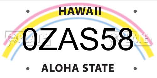 0ZAS58 Hawaii License Plate