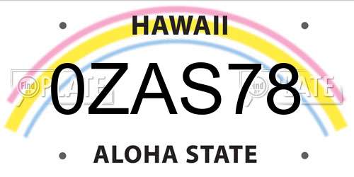 0ZAS78 Hawaii License Plate