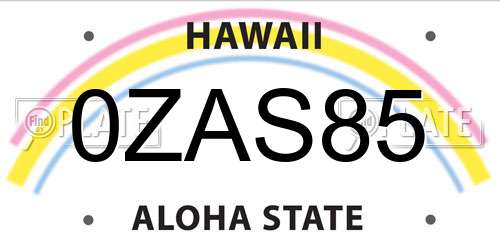 0ZAS85 Hawaii License Plate