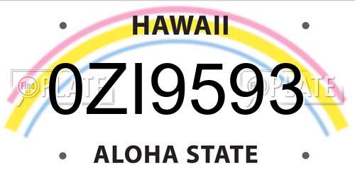0ZI9593 Hawaii License Plate