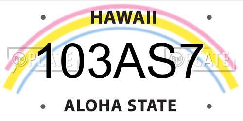 103AS7 Hawaii License Plate
