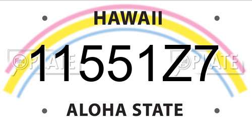 11551Z7 Hawaii License Plate