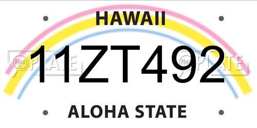 11ZT492 Hawaii License Plate
