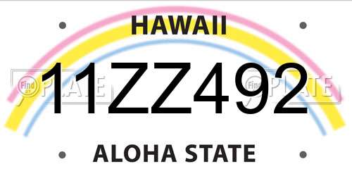 11ZZ492 Hawaii License Plate