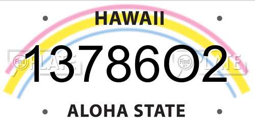 13786O2 Hawaii License Plate