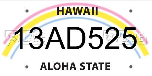 13AD525 Hawaii License Plate