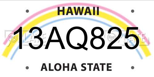 13AQ825 Hawaii License Plate
