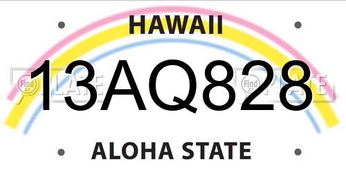 13AQ828 Hawaii License Plate
