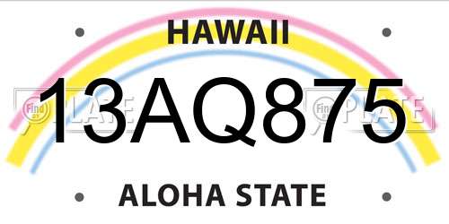 13AQ875 Hawaii License Plate