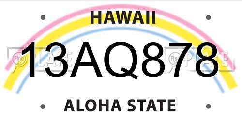 13AQ878 Hawaii License Plate