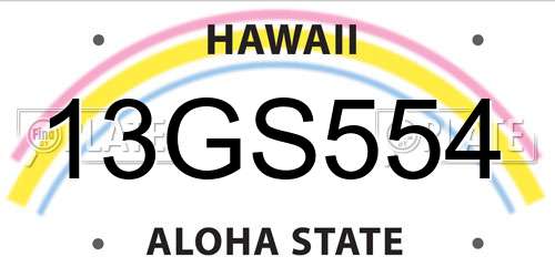 13GS554 Hawaii License Plate