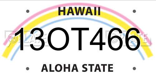 13OT466 Hawaii License Plate
