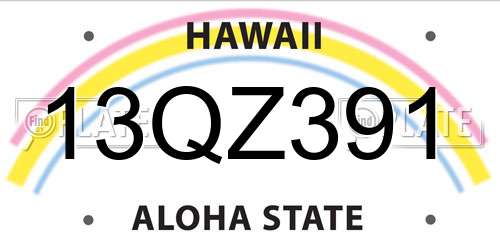 13QZ391 Hawaii License Plate