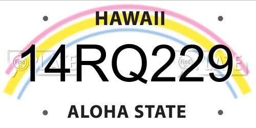 14RQ229 Hawaii License Plate