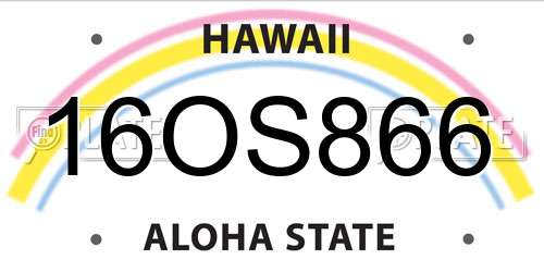 16OS866 Hawaii License Plate