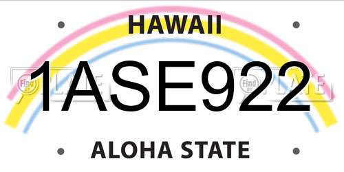 1ASE922 Hawaii License Plate