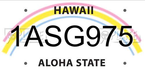 1ASG975 Hawaii License Plate