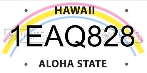 1EAQ828 Hawaii License Plate
