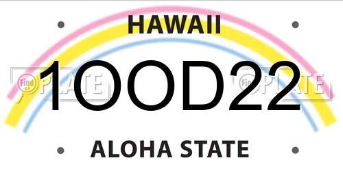 1OOD22 Hawaii License Plate