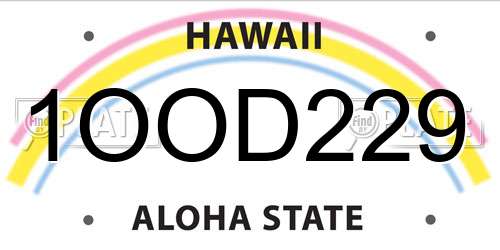 1OOD229 Hawaii License Plate