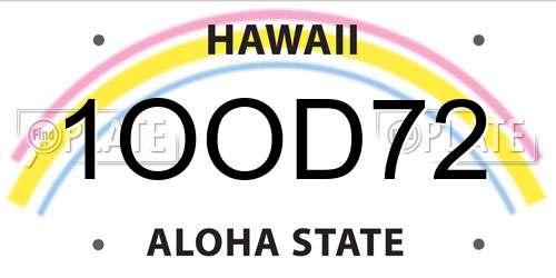 1OOD72 Hawaii License Plate