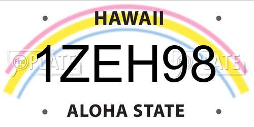 1ZEH98 Hawaii License Plate