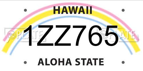 1ZZ765 Hawaii License Plate