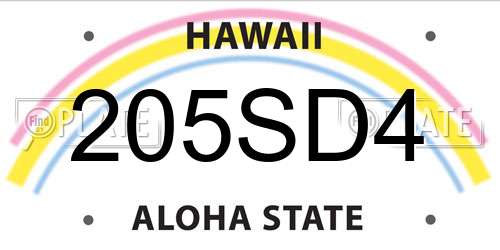 205SD4 Hawaii License Plate