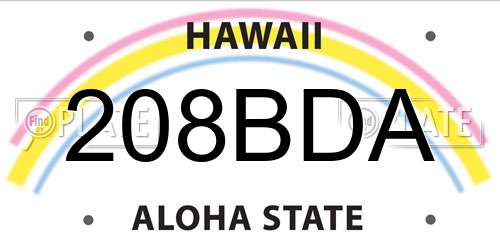 208BDA Hawaii License Plate