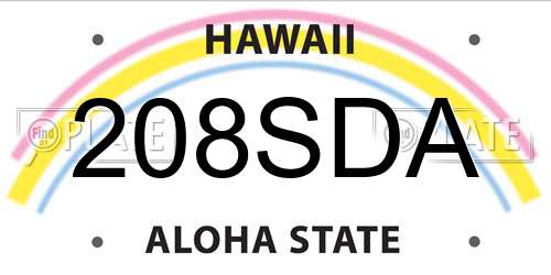 208SDA Hawaii License Plate