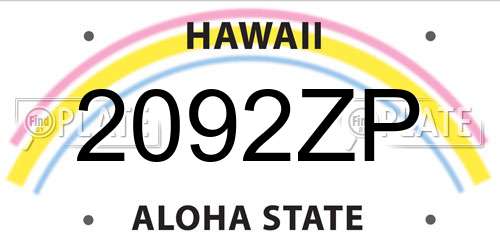 2092ZP Hawaii License Plate