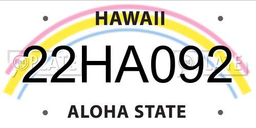 22HA092 Hawaii License Plate
