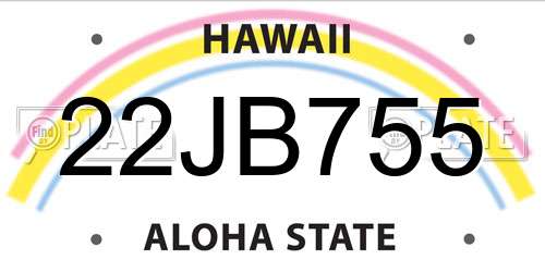 22JB755 Hawaii License Plate