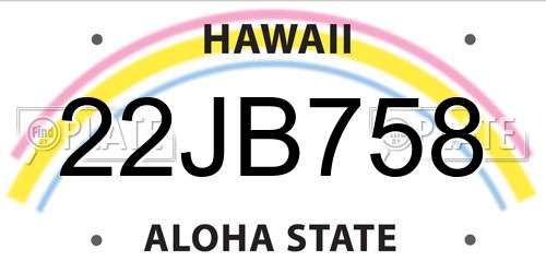 22JB758 Hawaii License Plate
