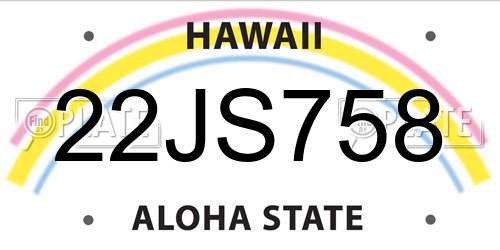 22JS758 Hawaii License Plate
