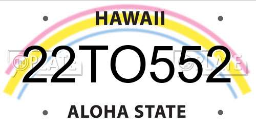 22TO552 Hawaii License Plate