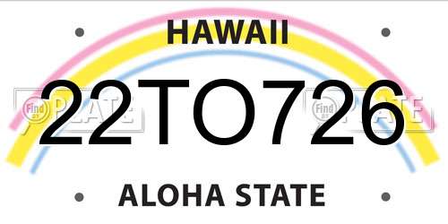 22TO726 Hawaii License Plate