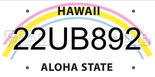22UB892 Hawaii License Plate