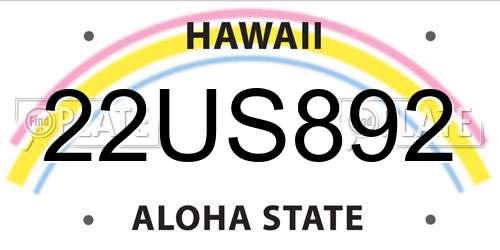 22US892 Hawaii License Plate