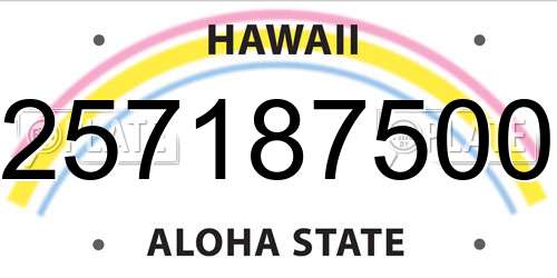 257187500 Hawaii License Plate